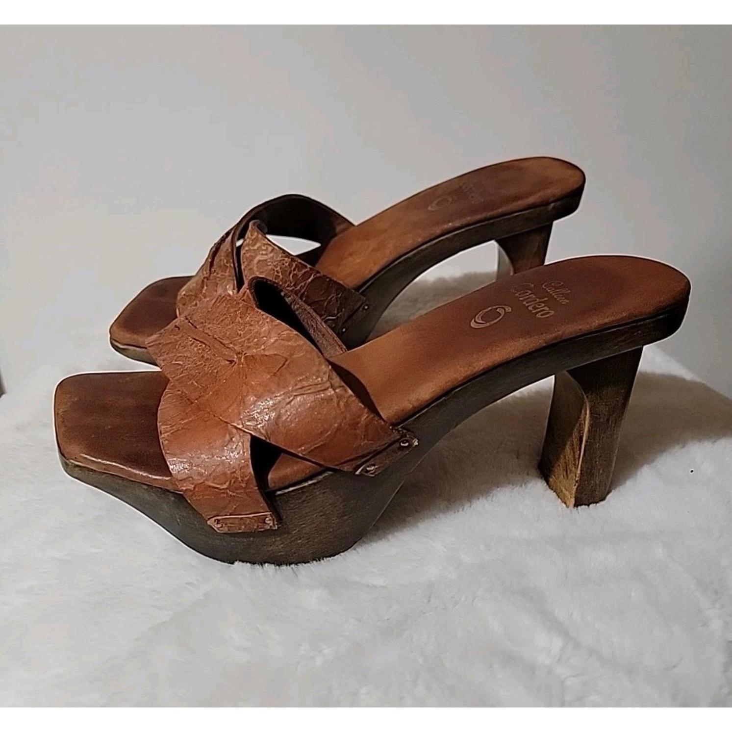 Calleen Cordero Dark Brown Wood Platform Clogs Sandals 6 Usa